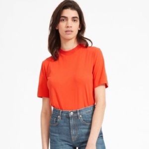 EVERLANE Orange Mockneck Cotton Short Sleeve Tee